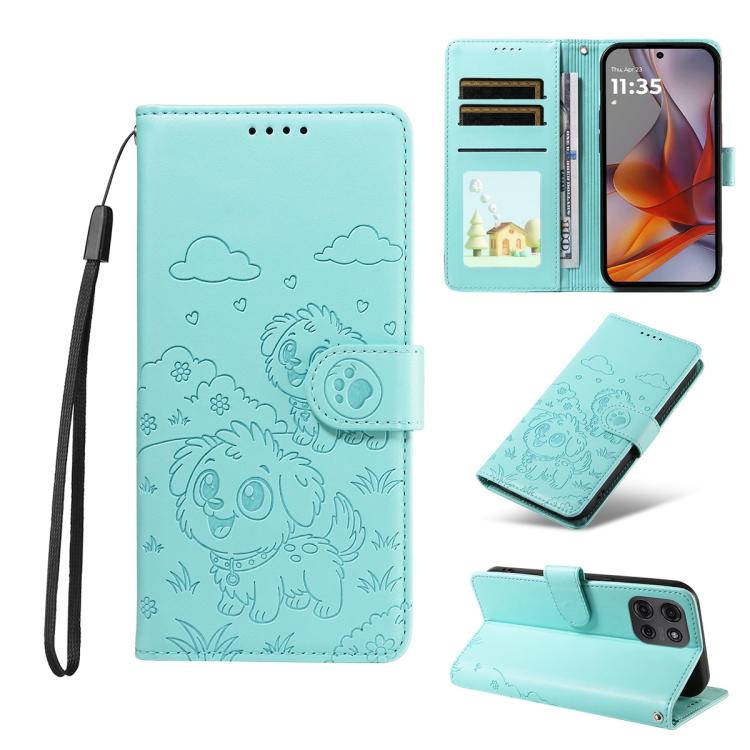 For Motorola Moto G75 5G Embossed Heart Dog RFID Blocking Wallet Leather Phone Case(Green) - free shipping - PMC TechLife - Order now!