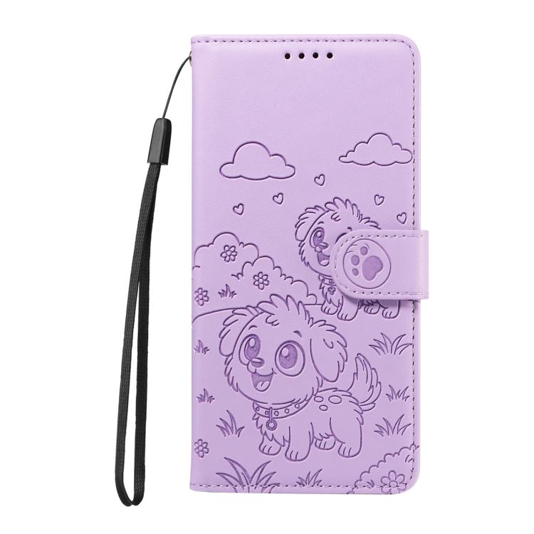 For Motorola Moto G75 5G Embossed Heart Dog RFID Blocking Wallet Leather Phone Case(Purple) - free shipping - PMC TechLife - Order now!