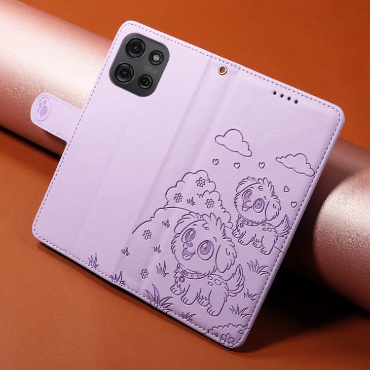 For Motorola Moto G75 5G Embossed Heart Dog RFID Blocking Wallet Leather Phone Case(Purple) - free shipping - PMC TechLife - Order now!