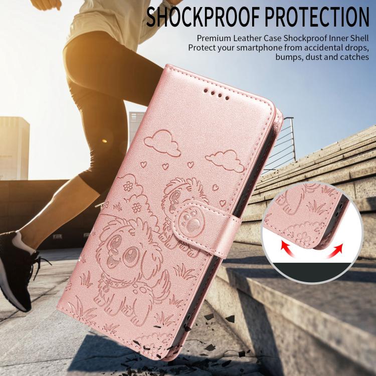 For Motorola Moto G75 5G Embossed Heart Dog RFID Blocking Wallet Leather Phone Case(Rose Gold) - free shipping - PMC TechLife - Order now!