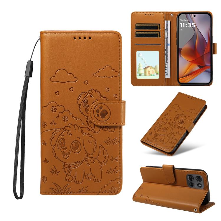 For Motorola Moto G75 5G Embossed Heart Dog RFID Blocking Wallet Leather Phone Case(Brown) - free shipping - PMC TechLife - Order now!