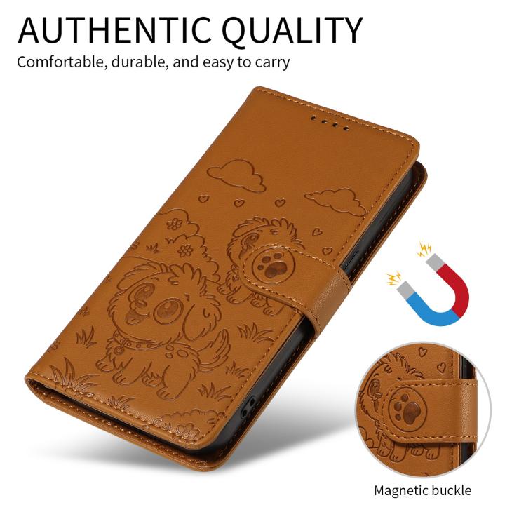 For Motorola Moto G75 5G Embossed Heart Dog RFID Blocking Wallet Leather Phone Case(Brown) - free shipping - PMC TechLife - Order now!