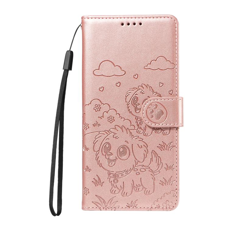 For Motorola Moto G85 5G Embossed Heart Dog RFID Blocking Wallet Leather Phone Case(Rose Gold) - free shipping - PMC TechLife - Order now!