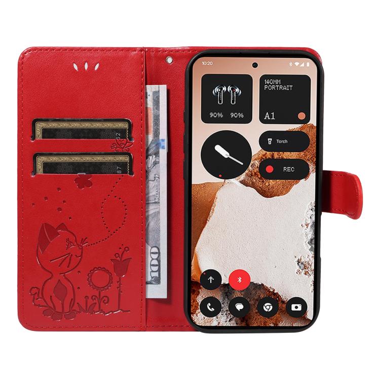 For Nothing CMF Phone 2 Pro Cat and Bee Embossed Flip Leather Phone Case(Red) - free shipping - PMC TechLife - Order now!