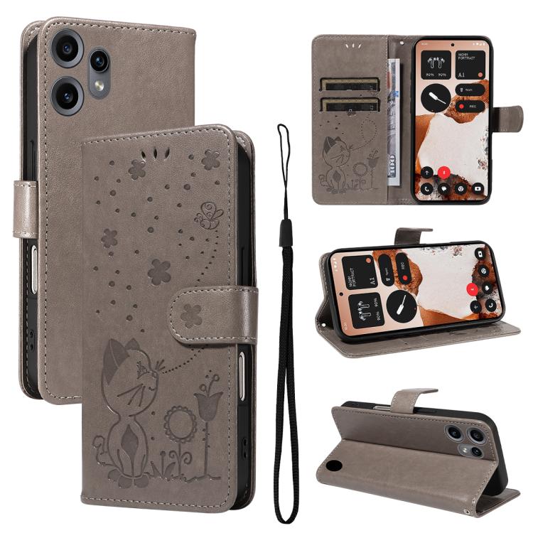 For Nothing CMF Phone 2 Pro Cat and Bee Embossed Flip Leather Phone Case(Grey) - free shipping - PMC TechLife - Order now!