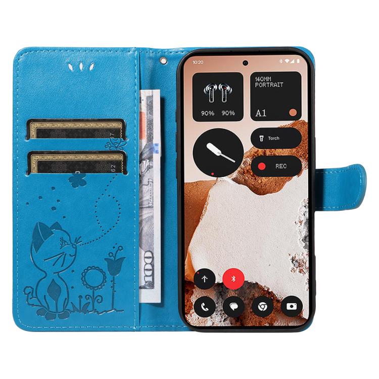 For Nothing CMF Phone 2 Pro Cat and Bee Embossed Flip Leather Phone Case(Blue) - free shipping - PMC TechLife - Order now!