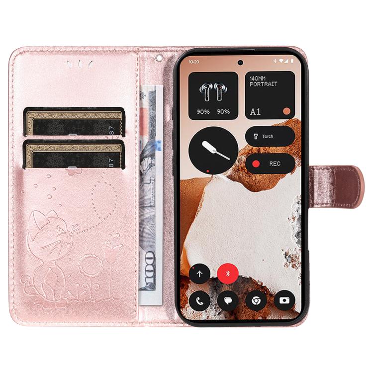 For Nothing CMF Phone 2 Pro Cat and Bee Embossed Flip Leather Phone Case(Rose Gold) - free shipping - PMC TechLife - Order now!