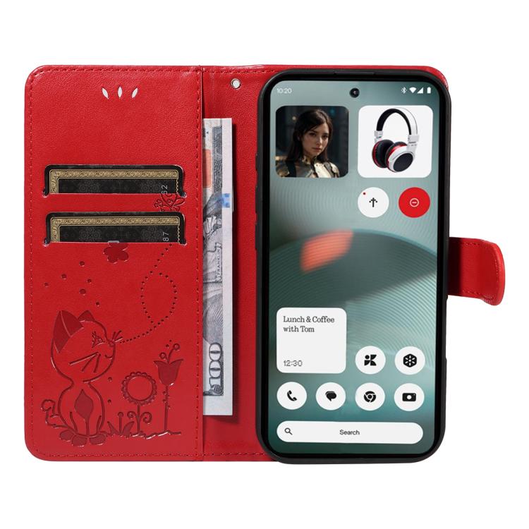 For Nothing Phone 3 Cat and Bee Embossed Flip Leather Phone Case(Red) - free shipping - PMC TechLife - Order now!