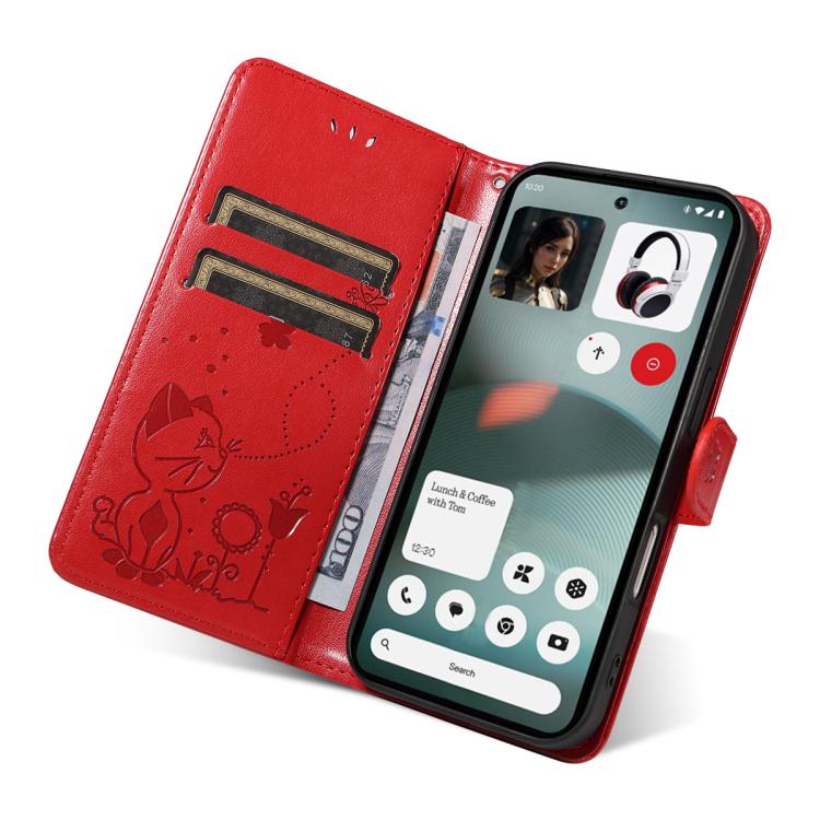 For Nothing Phone 3 Cat and Bee Embossed Flip Leather Phone Case(Red) - free shipping - PMC TechLife - Order now!