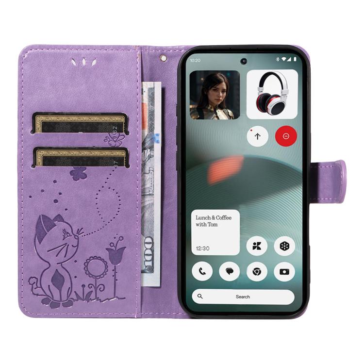 For Nothing Phone 3 Cat and Bee Embossed Flip Leather Phone Case(Purple) - free shipping - PMC TechLife - Order now!