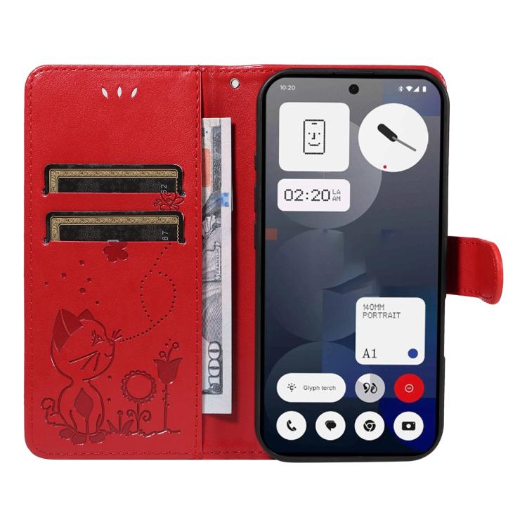 For Nothing Phone 3A Cat and Bee Embossed Flip Leather Phone Case(Red) - free shipping - PMC TechLife - Order now!