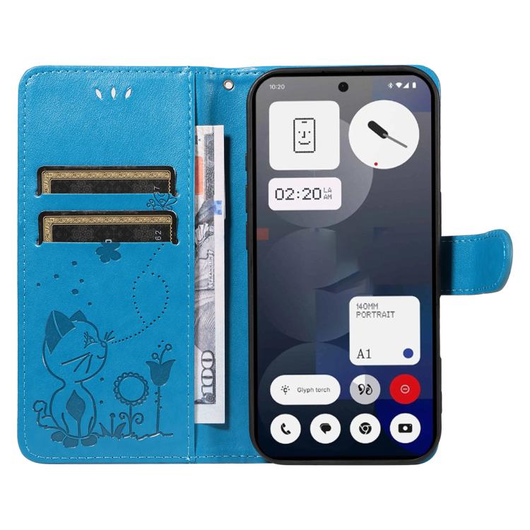 For Nothing Phone 3A Cat and Bee Embossed Flip Leather Phone Case(Blue) - free shipping - PMC TechLife - Order now!