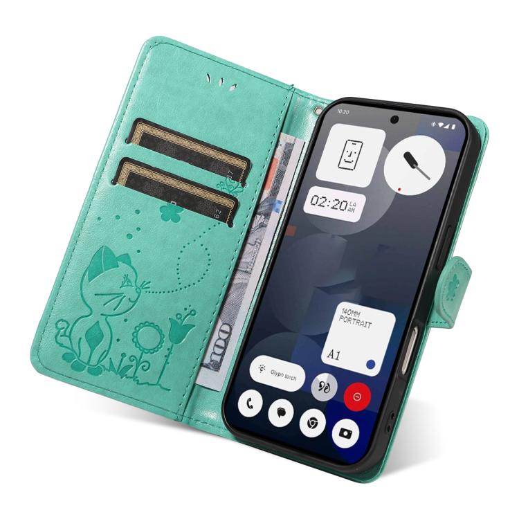 For Nothing Phone 3A Cat and Bee Embossed Flip Leather Phone Case(Green) - free shipping - PMC TechLife - Order now!