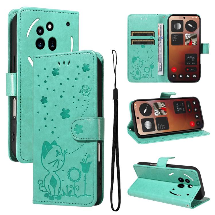 For Nothing Phone 3A Pro Cat and Bee Embossed Flip Leather Phone Case(Green) - free shipping - PMC TechLife - Order now!