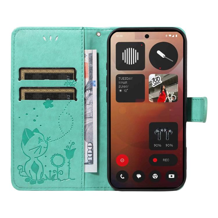 For Nothing Phone 3A Pro Cat and Bee Embossed Flip Leather Phone Case(Green) - free shipping - PMC TechLife - Order now!