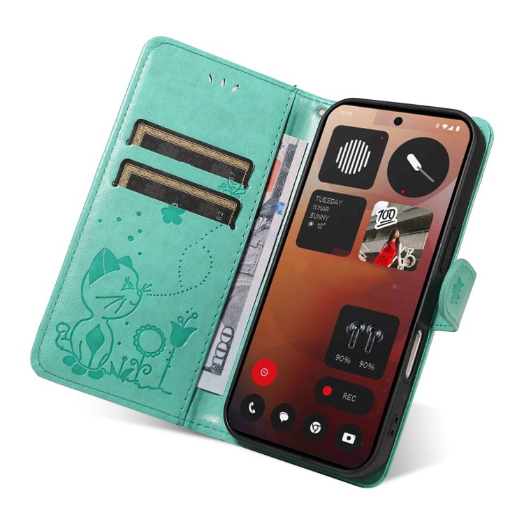 For Nothing Phone 3A Pro Cat and Bee Embossed Flip Leather Phone Case(Green) - free shipping - PMC TechLife - Order now!