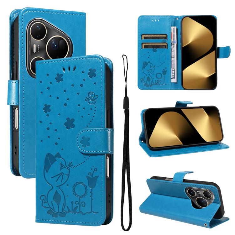 For Huawei Pura 80 Ultra 5G Cat and Bee Embossed Flip Leather Phone Case(Blue) - free shipping - PMC TechLife - Order now!