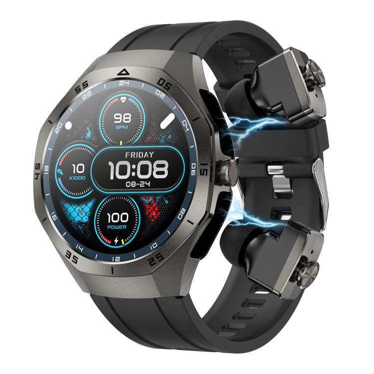 F38 Dual-ear Bluetooth Earphone Smart Watch IP67 Supports Heart Rate Monitoring, Watchband:Silicone(Black) - free shipping - PMC TechLife - Order now!