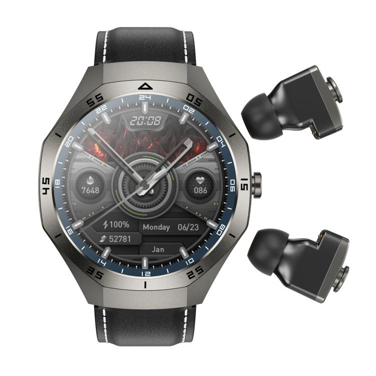 F38 Dual-ear Bluetooth Earphone Smart Watch IP67 Supports Heart Rate Monitoring, Watchband:Leather(Black) - free shipping - PMC TechLife - Order now!