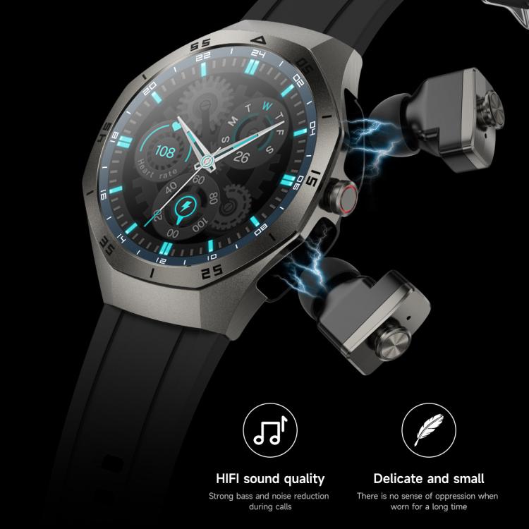 F38 Dual-ear Bluetooth Earphone Smart Watch IP67 Supports Heart Rate Monitoring, Watchband:Steel(Black) - free shipping - PMC TechLife - Order now!