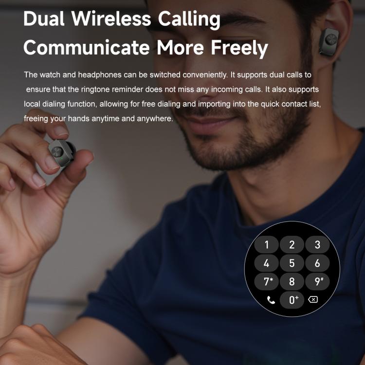 F38 Dual-ear Bluetooth Earphone Smart Watch IP67 Supports Heart Rate Monitoring, Watchband:Silicone(Black) - free shipping - PMC TechLife - Order now!