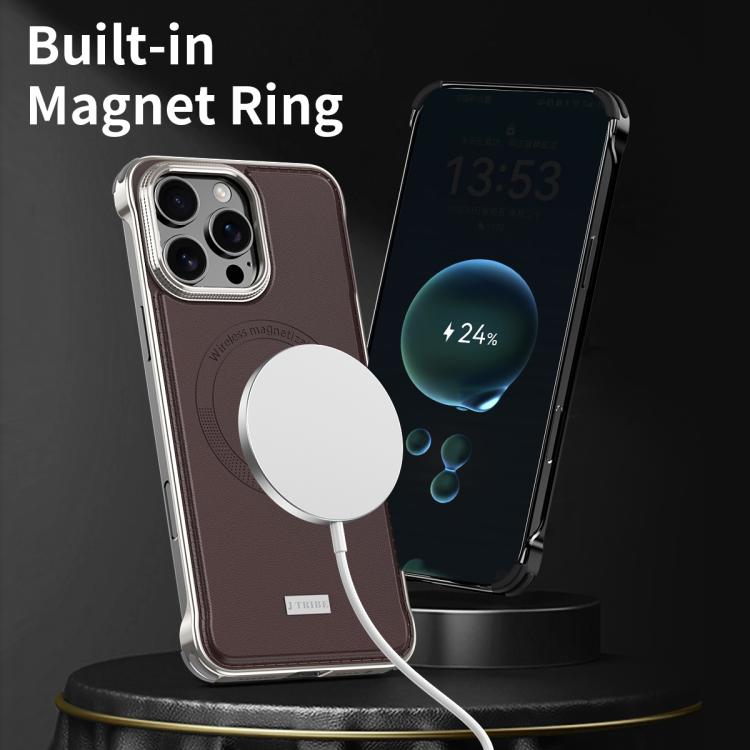 For iPhone 16 Pro Max J TRIBE Metal Frameless Plain Leather MagSafe Phone Case(Black) - free shipping - PMC TechLife - Order now!