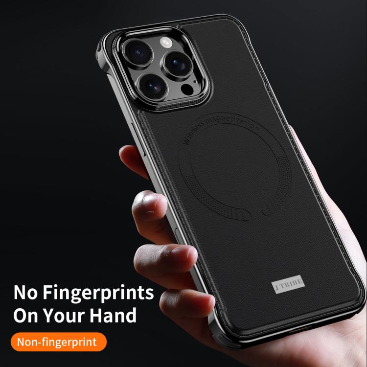 For iPhone 15 J TRIBE Metal Frameless Plain Leather MagSafe Phone Case(Black) - free shipping - PMC TechLife - Order now!
