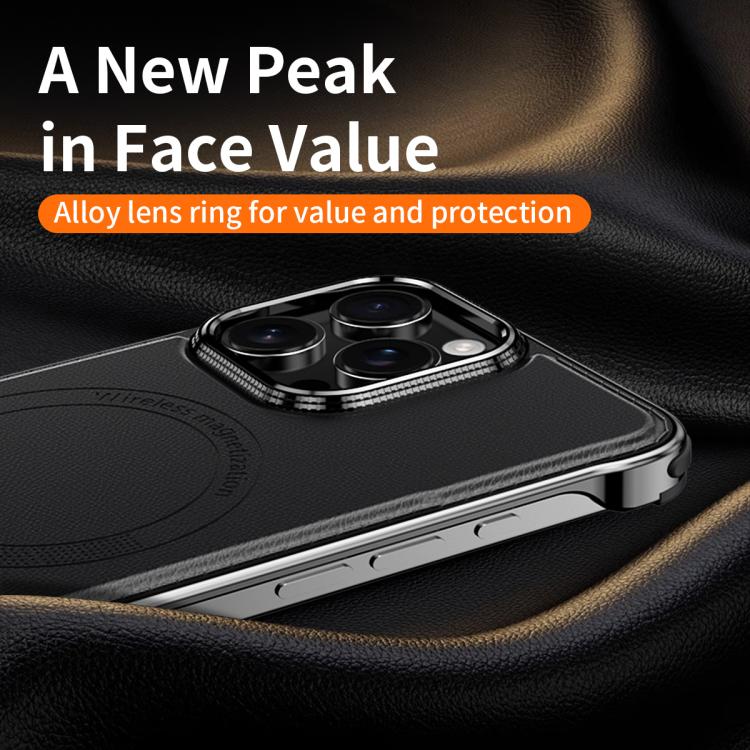 For iPhone 16 Pro J TRIBE Metal Frameless Plain Leather MagSafe Phone Case(Black) - free shipping - PMC TechLife - Order now!