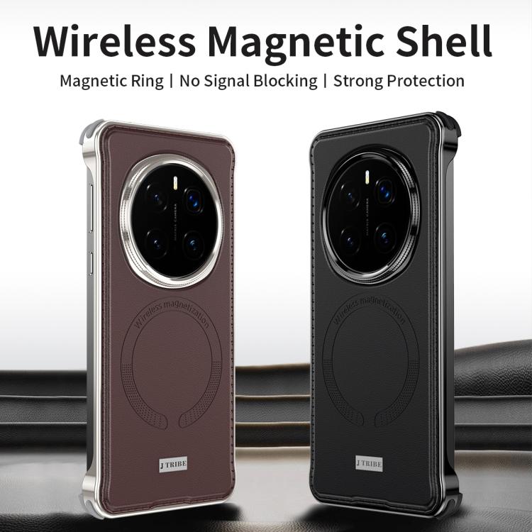 For Honor Magic7 J TRIBE Metal Frameless Plain Leather MagSafe Phone Case(Black) - free shipping - PMC TechLife - Order now!