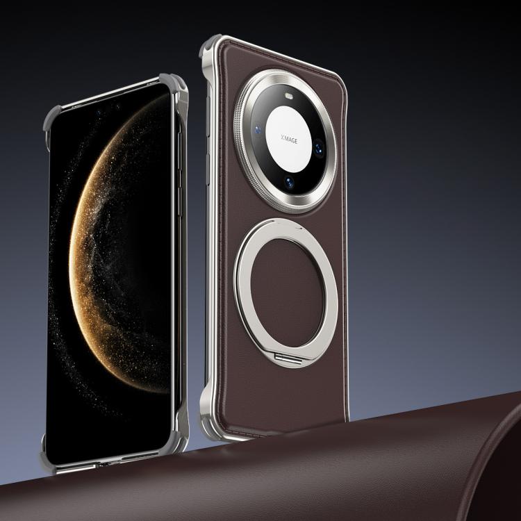 For Huawei Mate 60 Metal Frameless Plain Leather MagSafe Holder Phone Case(Brown) - free shipping - PMC TechLife - Order now!