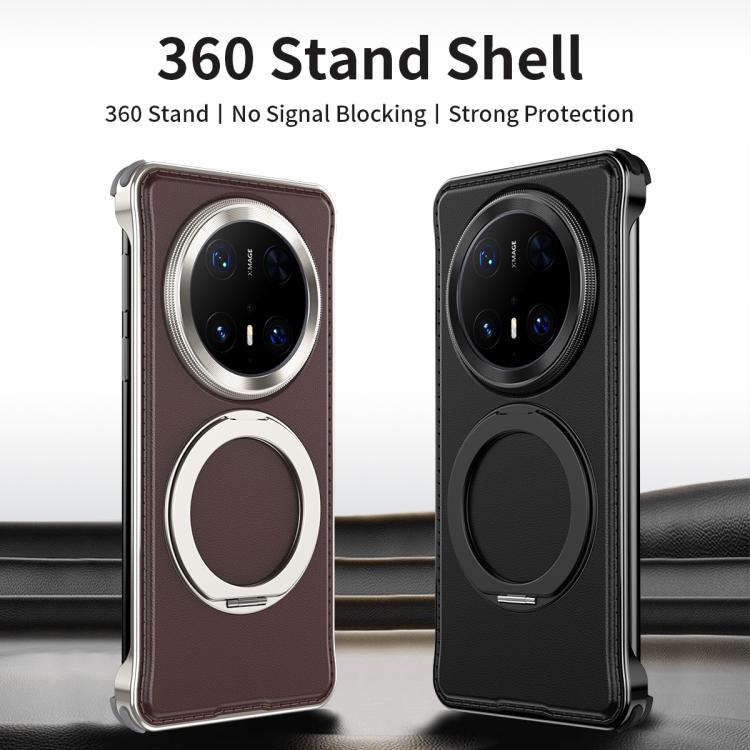 For Huawei Mate 60 Pro+ Metal Frameless Plain Leather MagSafe Holder Phone Case(Brown) - free shipping - PMC TechLife - Order now!
