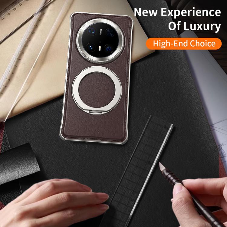 For Huawei Mate 60 Pro+ Metal Frameless Plain Leather MagSafe Holder Phone Case(Brown) - free shipping - PMC TechLife - Order now!
