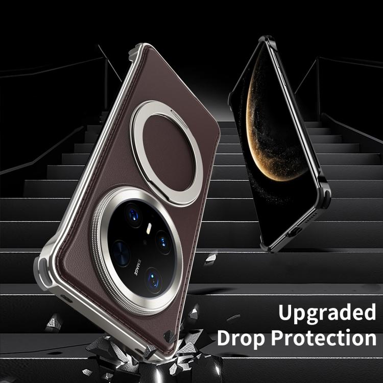 For Huawei Mate 70 Metal Frameless Plain Leather MagSafe Holder Phone Case(Black) - free shipping - PMC TechLife - Order now!