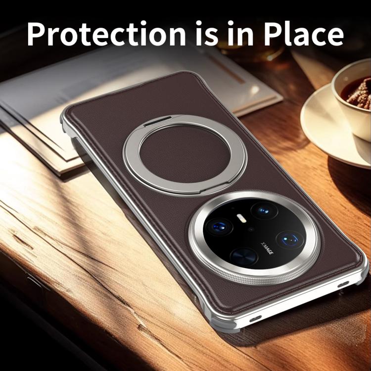 For Huawei Mate 70 Pro+ Metal Frameless Plain Leather MagSafe Holder Phone Case(Brown) - free shipping - PMC TechLife - Order now!