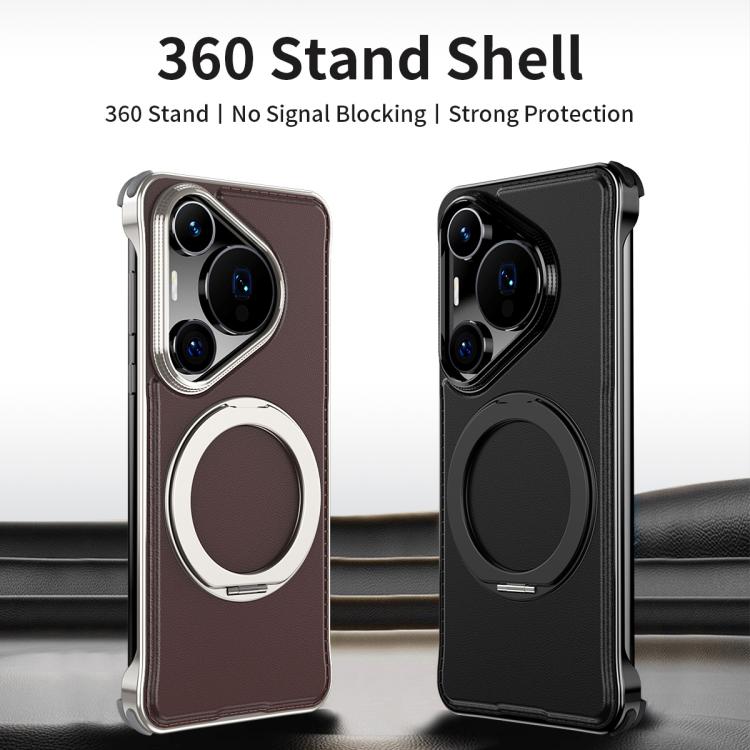 For Huawei Pura 70 Metal Frameless Plain Leather MagSafe Holder Phone Case(Brown) - free shipping - PMC TechLife - Order now!