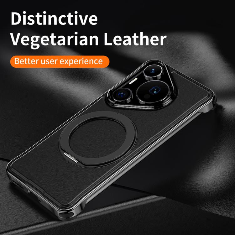 For Huawei Pura 70 Pro Metal Frameless Plain Leather MagSafe Holder Phone Case(Black) - free shipping - PMC TechLife - Order now!