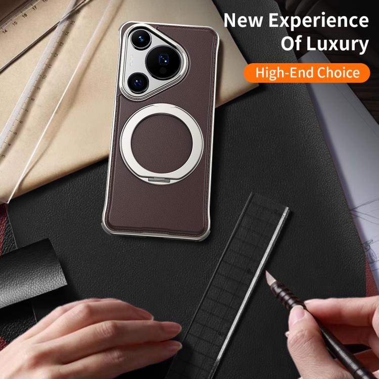 For Huawei Pura 70 Pro+ Metal Frameless Plain Leather MagSafe Holder Phone Case(Brown) - free shipping - PMC TechLife - Order now!