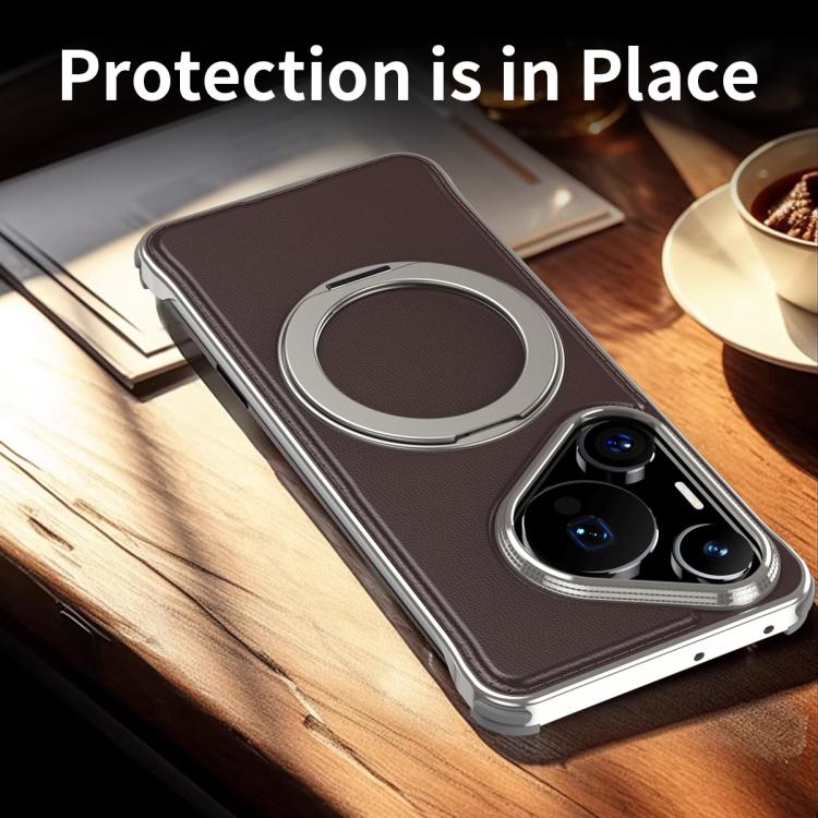 For Huawei Pura 70 Pro+ Metal Frameless Plain Leather MagSafe Holder Phone Case(Brown) - free shipping - PMC TechLife - Order now!