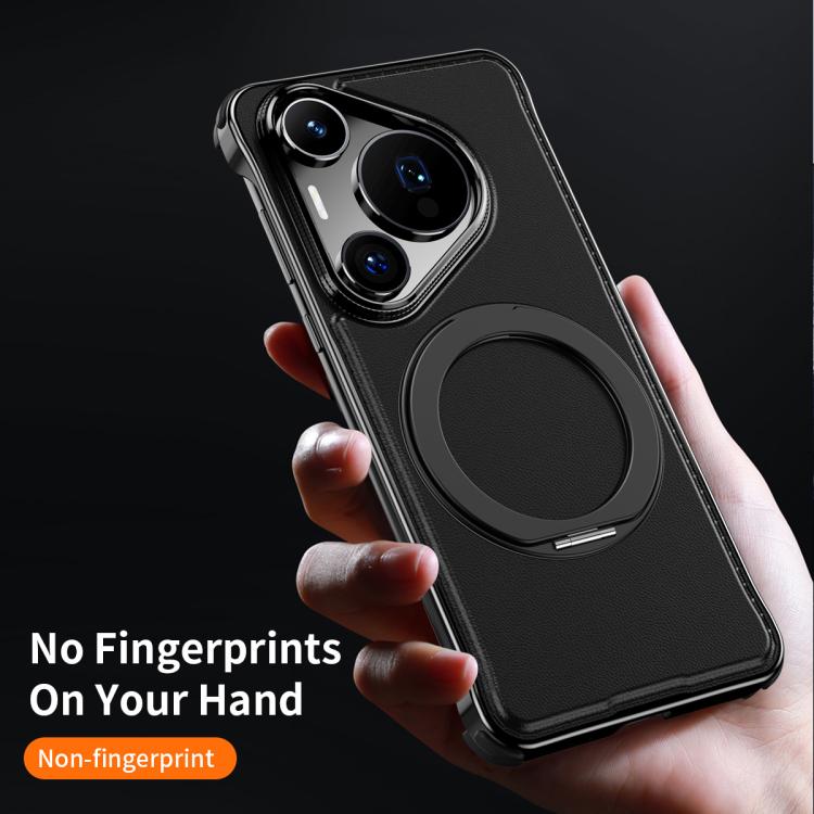 For Huawei Pura 70 Pro+ Metal Frameless Plain Leather MagSafe Holder Phone Case(Black) - free shipping - PMC TechLife - Order now!