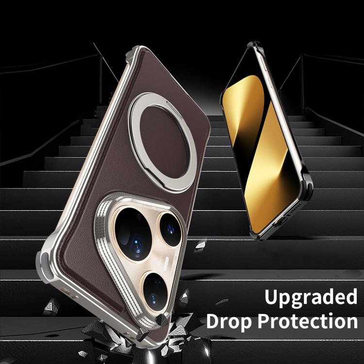 For Huawei Pura 80 Pro 5G Metal Frameless Plain Leather MagSafe Holder Phone Case(Brown) - free shipping - PMC TechLife - Order now!