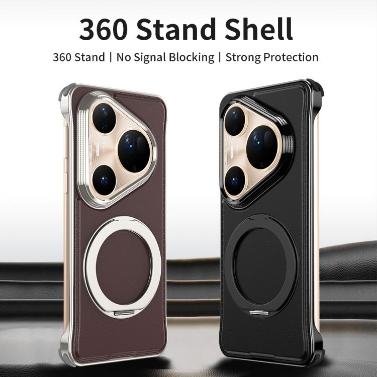 For Huawei Pura 80 Pro 5G Metal Frameless Plain Leather MagSafe Holder Phone Case(Black) - free shipping - PMC TechLife - Order now!