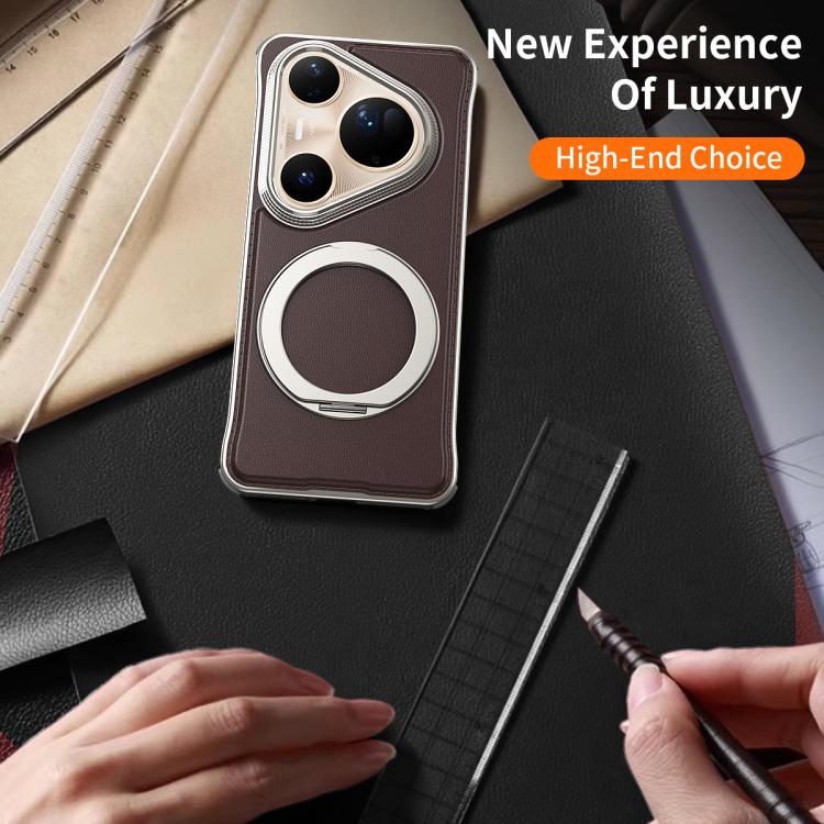 For Huawei Pura 80 Pro+ 5G Metal Frameless Plain Leather MagSafe Holder Phone Case(Brown) - free shipping - PMC TechLife - Order now!
