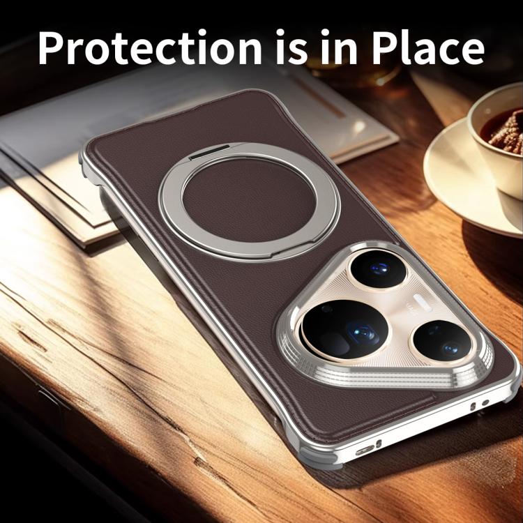 For Huawei Pura 80 Pro+ 5G Metal Frameless Plain Leather MagSafe Holder Phone Case(Brown) - free shipping - PMC TechLife - Order now!