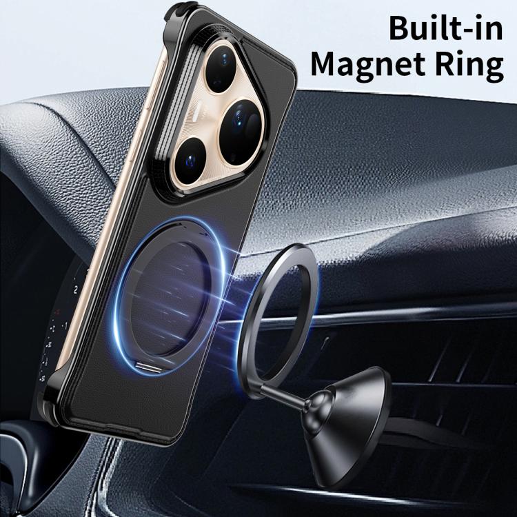 For Huawei Pura 80 Pro+ 5G Metal Frameless Plain Leather MagSafe Holder Phone Case(Black) - free shipping - PMC TechLife - Order now!
