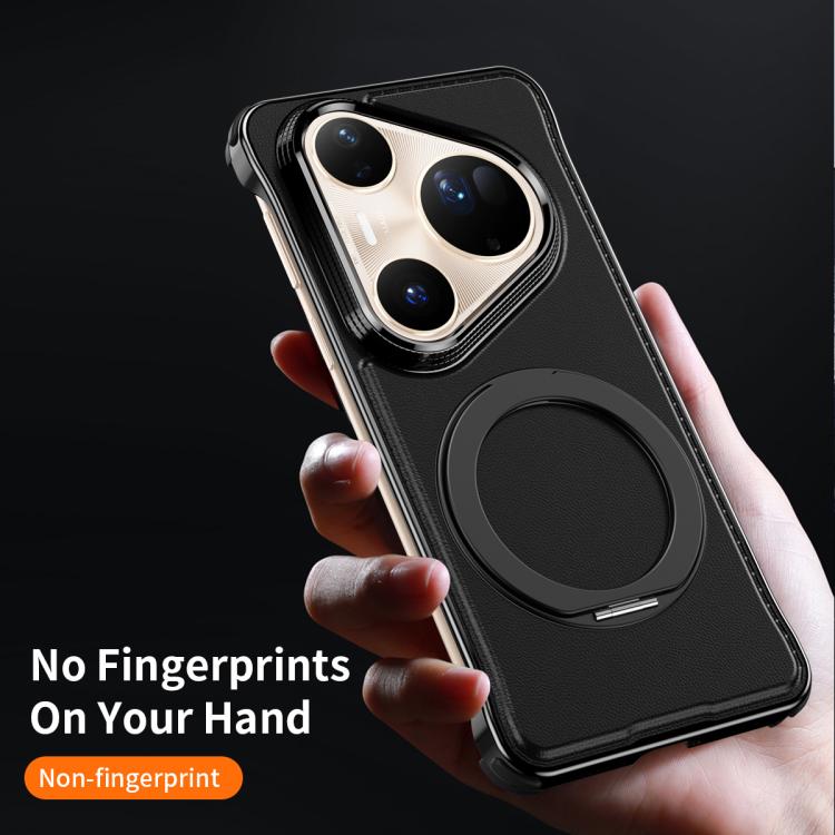 For Huawei Pura 80 Pro+ 5G Metal Frameless Plain Leather MagSafe Holder Phone Case(Black) - free shipping - PMC TechLife - Order now!
