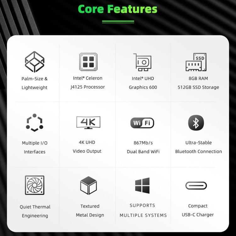 GMK NucBox Windows 10 System Mini PC, Intel Celeron J4125 Quad Core 64bit 14nm 2GHz-2.7GHz, Support WiFi & Bluetooth & RJ45, 8GB+128GB,EU Plug - Windows Mini PCs by PMC TechLife | Online Shopping South Africa | PMC TechLife | Buy Now Pay Later Mobicred