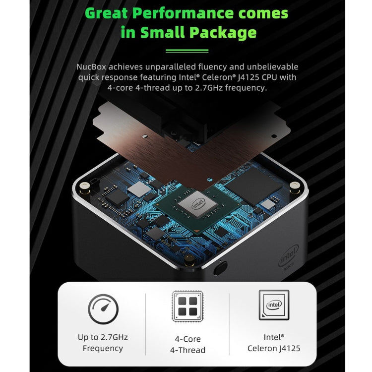 GMK NucBox Windows 10 System Mini PC, Intel Celeron J4125 Quad Core 64bit 14nm 2GHz-2.7GHz, Support WiFi & Bluetooth & RJ45, 8GB+128GB,EU Plug - Windows Mini PCs by PMC TechLife | Online Shopping South Africa | PMC TechLife | Buy Now Pay Later Mobicred
