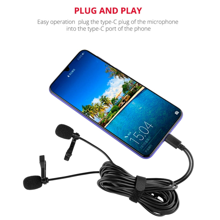 YELANGU MY3 Type-C Interface Live Broadcast Interview Mobile Phone Double Clip Lavalier Microphone, Length: 2.5m - free shipping - PMC TechLife - Order now!