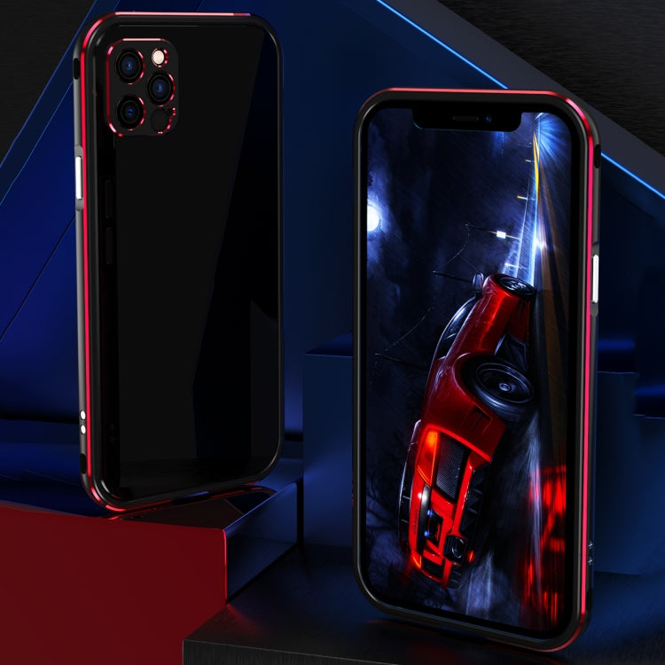 For iPhone 12 Aurora Series Lens Protector + Metal Frame Protective Case(Black Red) - iPhone 12 / 12 Pro Cases by PMC TechLife | Online Shopping South Africa | PMC TechLife