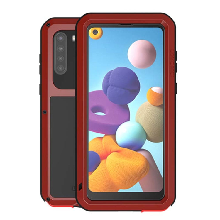 For Samsung Galaxy A21 (US Version) LOVE MEI Metal Shockproof Waterproof Dustproof Protective Case with Glass(Red) - Galaxy Phone Cases by LOVE MEI | Online Shopping South Africa | PMC TechLife | Buy Now Pay Later Mobicred